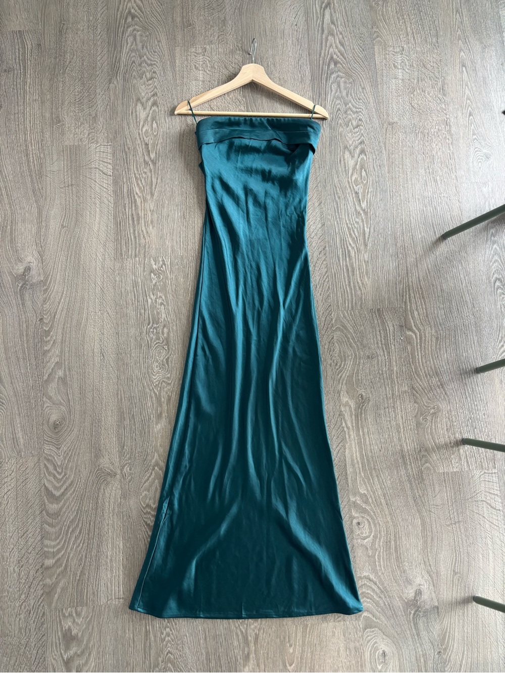 Strapless Satin Maxi Dress in Teal